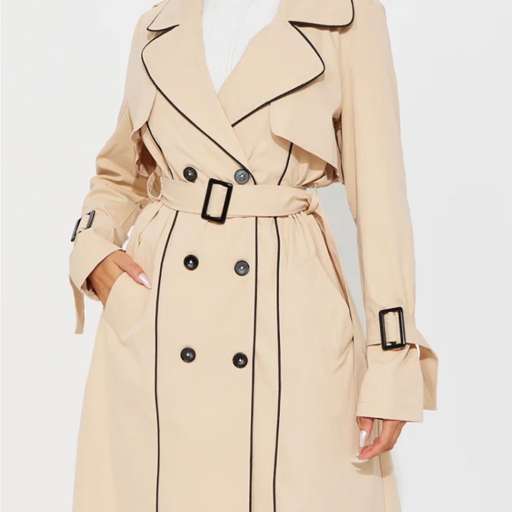 Fashion Nova Beige Trench Coat with Black Piping
